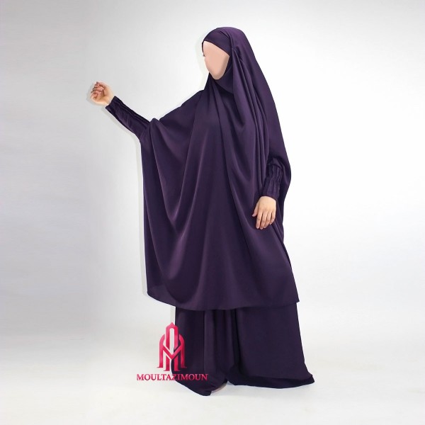 jilbab houda manche plissées aubergine